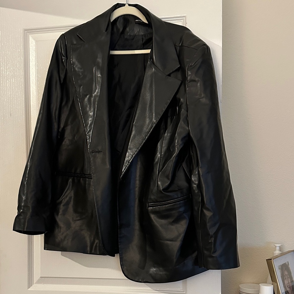 Black Leather Women's Blazer Jacket